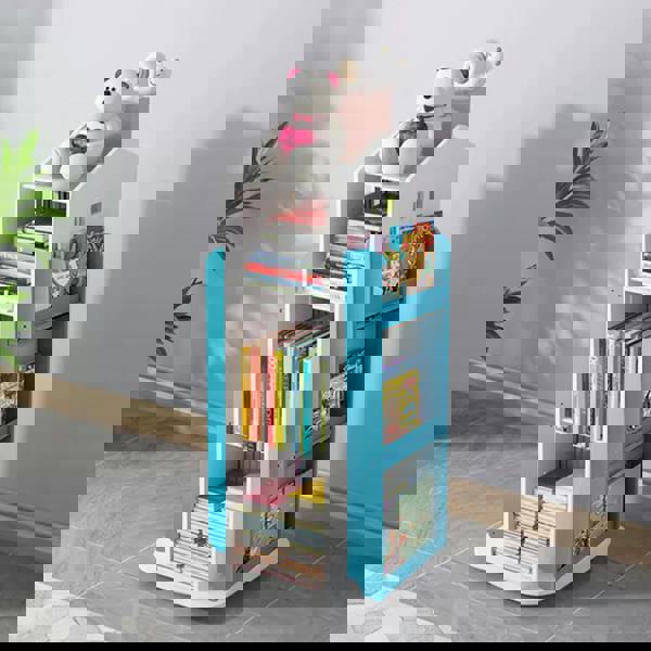 Living and Home House Frame Rotating Bookshelf Storage Rack - Blue