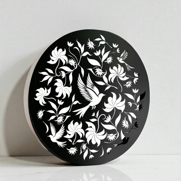 EDH Door Hardware Round Solar Wall Panel with Birds, Outdoor Metal Wall Art with LED Light, Weatherproof Garden & Patio Décor