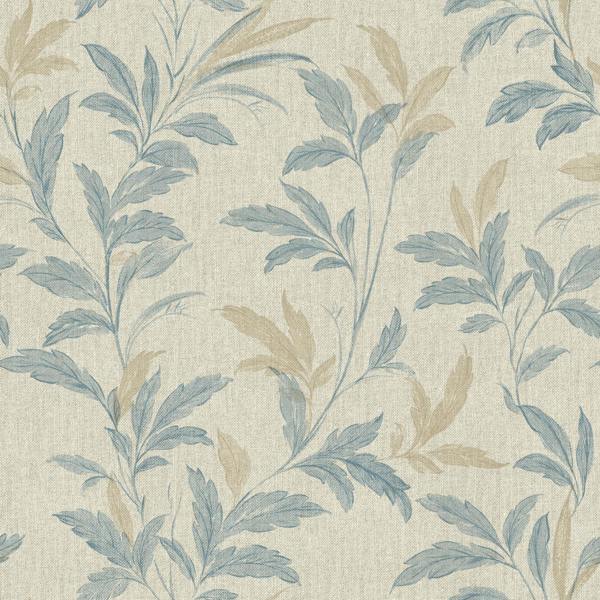 Grandeco Organic Leaf Trail Linen Textured Wallpaper, Neutral & Blue