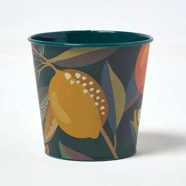 HOMESCAPES Set of 3 Herb Pots with Tray, Citrus Print