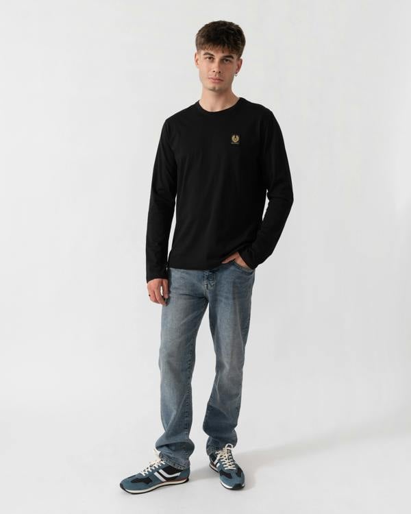 Belstaff Mens Long Sleeved Logo T-Shirt - Black full length