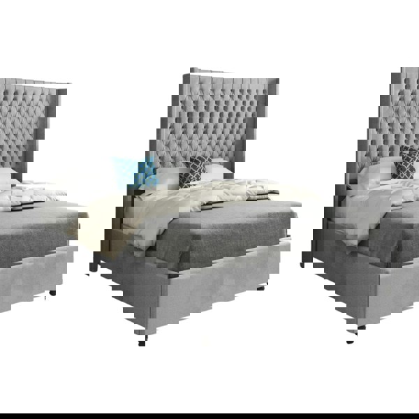 Casa Magna Volta Straight Winged Upholstered Soft Velvet Bed Frame - Grey