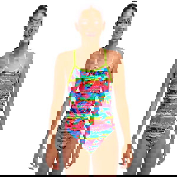 Funkita girls free foliage single strap swimsuit in multicolored tropical print