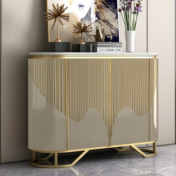Detail view of Isabel Hallway Sideboard, Console Table, Gold with tall console table