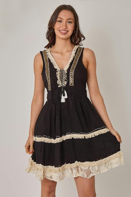 Elaina Fashion Boho Tiered Tassel Detail Dress