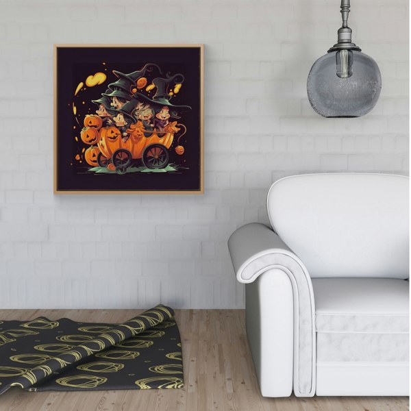 Warren Reed A Magical Pumpkin Carriage Framed Canvas