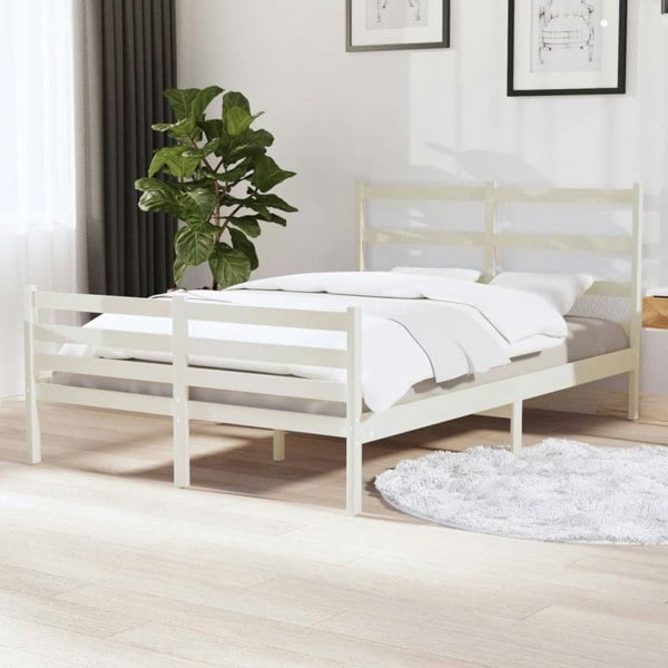 Berkfield Bed Frame White Solid Wood Pine 120x190 cm Small Double