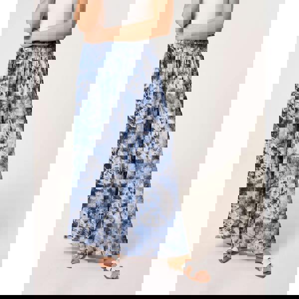 Blue Vanilla Wide Leg Pants With Tie-Dye Print