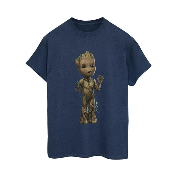 Marvel Womens/Ladies I Am Groot Wave Pose Cotton Boyfriend T-Shirt - Navy Blue