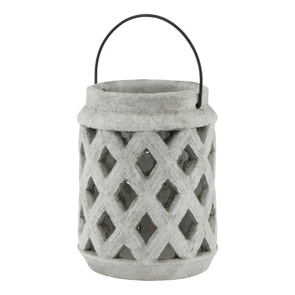 Hill Interiors Athena Stone Lattice Lantern - White