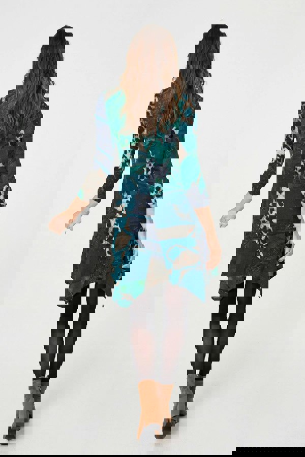 Green | Abstract Hanky Hem 3/4 Sleeve Midi Dress
