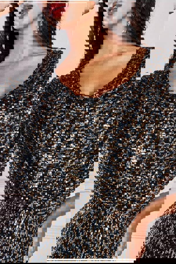 Sequin Cowl Maxi Dress - Black DR4051