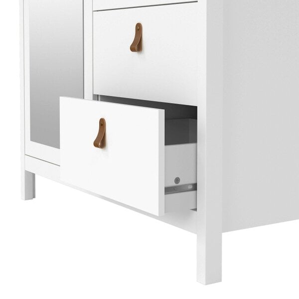 Wyld Haus Wildberry Matt White Wooden Mirror Wardrobe 2 Doors 2 Drawers Leather Handles