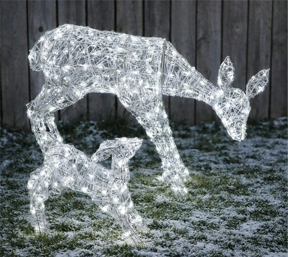 Scotts of Stow Xmas Haus Mother and Baby Deer Acrylic Christmas Decoration LED Lights Outdoor Display with Timer