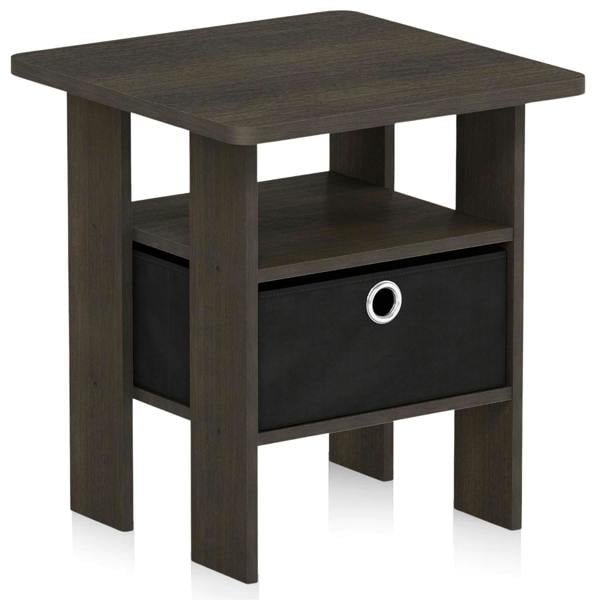 WALPLUS Andrey End Table Nightstand with Bin Drawer, Dark Brown/Black | Stylish Table for Home Use with Practical and Modern Design