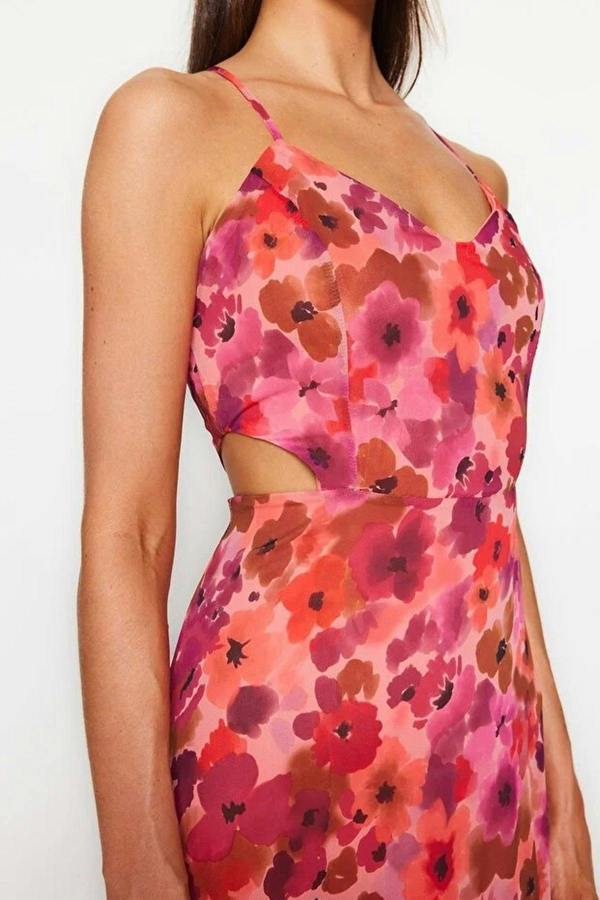 WOVCOR A-Line Lined Maxi Dress with Waist Detail and Floral Pattern