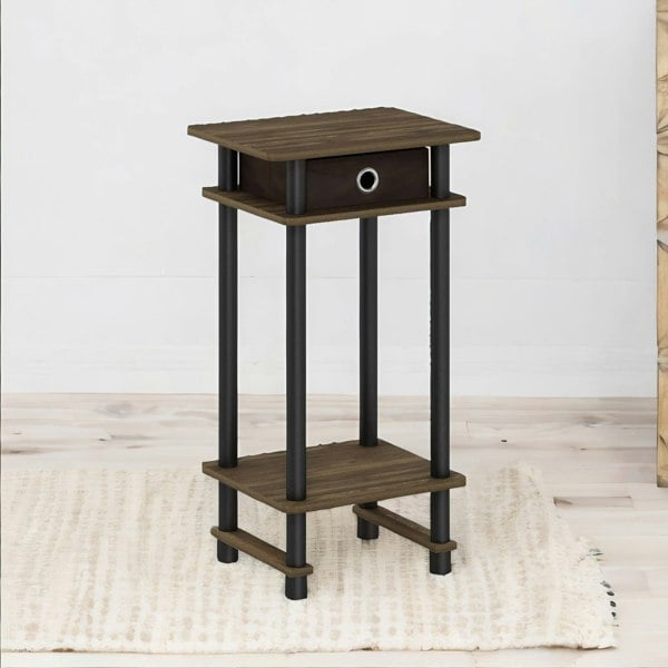 Rafaelo Mobilia Industrial Rustic Side Table With Fabric Drawer