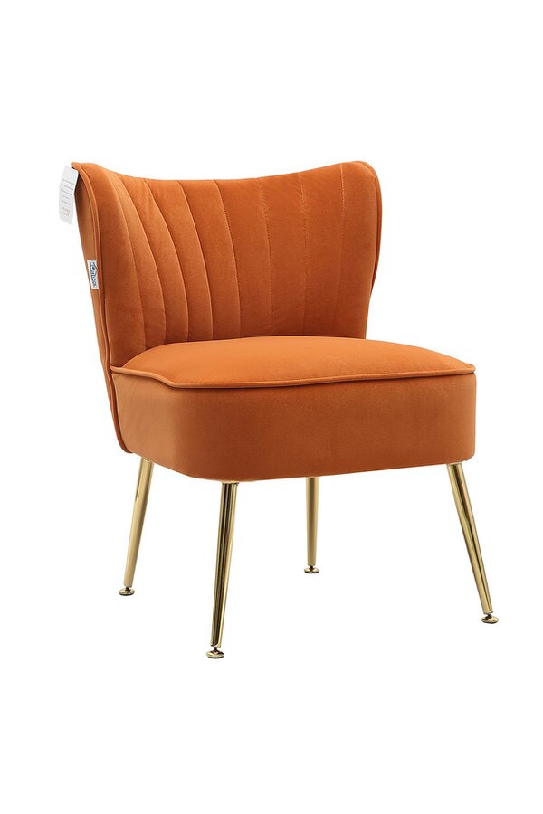 Living and Home Orange Matte Velvet Wingback Accent Chair with Gold Metal Legs