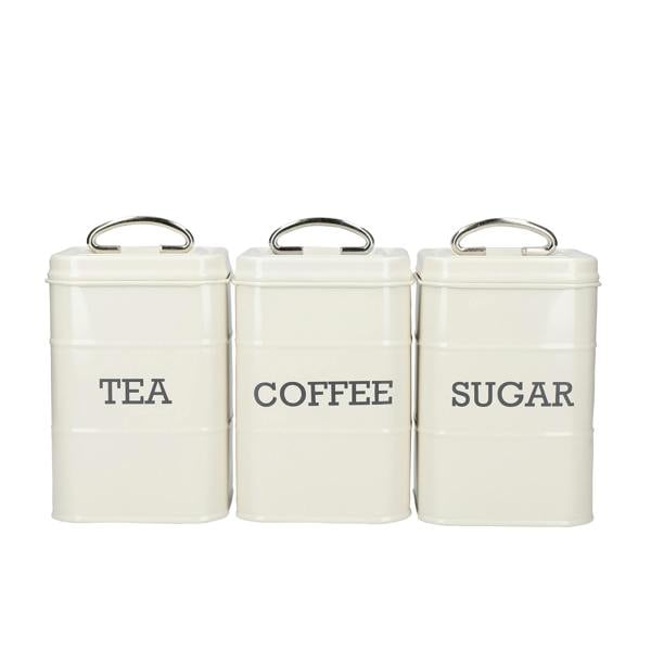 KitchenCraft Living Nostalgia Tea, Coffee and Sugar Canisters in Gift Box, Steel - Antique Cream