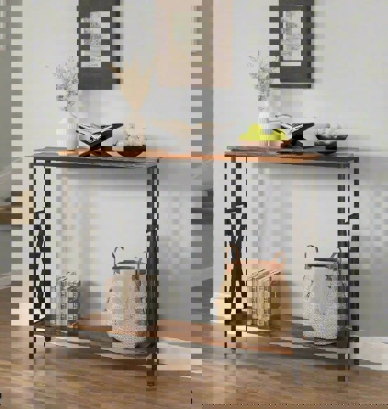 rustic style 2 tier console table with x frame
