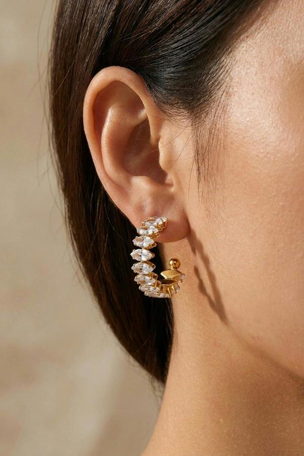 ARIIRA Twyla Marquise Crystal C Hoop Earrings