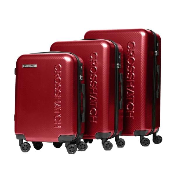Crosshatch Escapade Embossed 4 Wheeled Suitcase (Pack of 3) - Dark Red - 