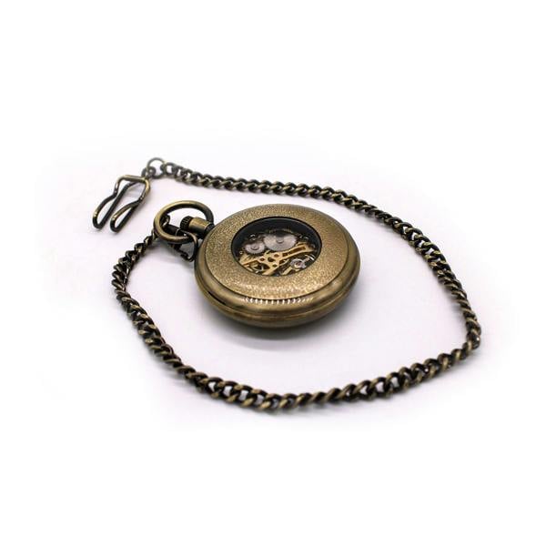 Infinity Leather Mechanical Bronze Skeleton Antique Open Face Pocket Watch