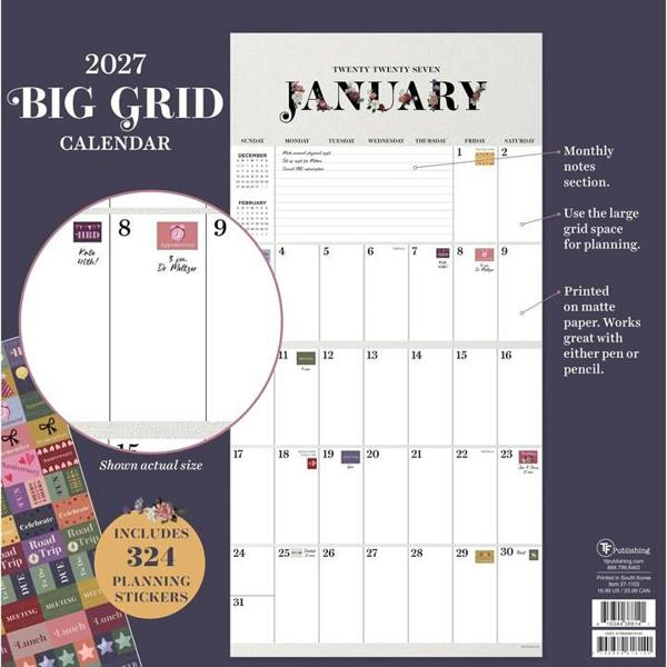 Big Grid, Floral Calendar 2027, Wall Calendars, Month To View, Basics, Gift