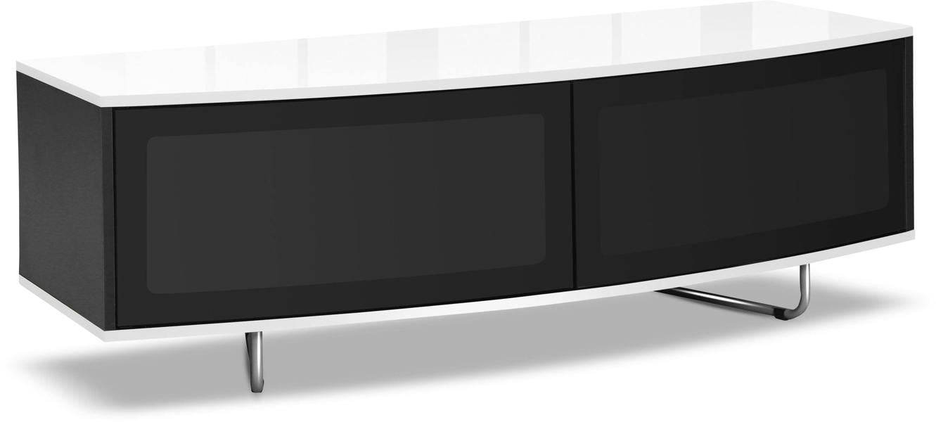 Homeology Caru Gloss Black and Gloss White Beam-Thru Remote Friendly Super-Contemporary"D" Shape Design 32"-65" LED/OLED/LCD TV Cabinet