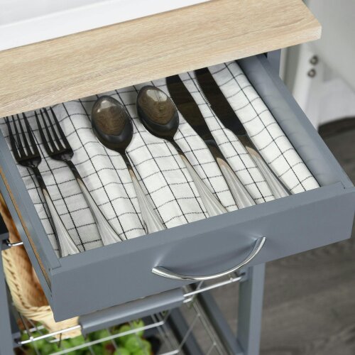Wyld Haus Nerake Metal Grey Rolling Kitchen Cart With 4 Basket Drawers And Side Racks
