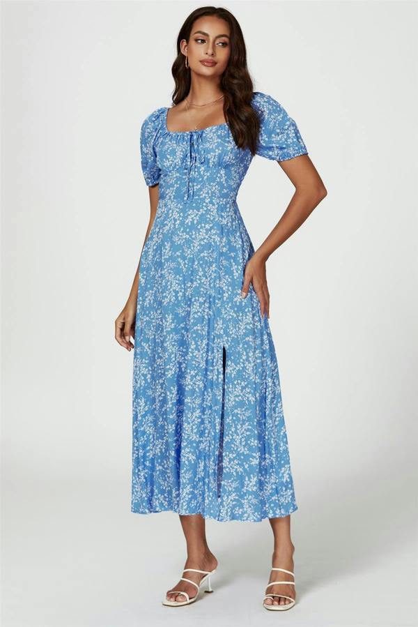 FS Collection Floral Print Maxi Dress In Blue