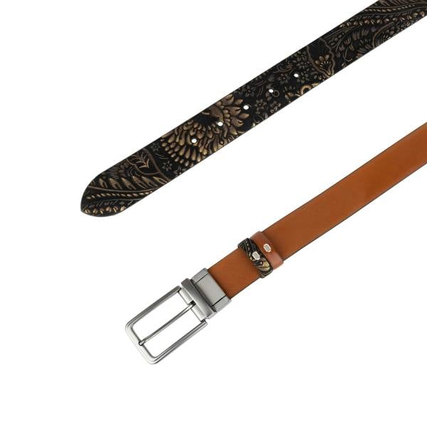 Embassy London Reverse - Black & Gold Tan - Men's Leather Belt with gunmetal hardware