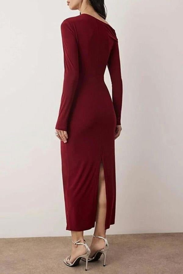 WOVCOR Knit Maxi Dress with Lining and Accessory Details
