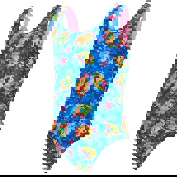 Zoggs Tots Girls Java Fish Actionback Swimsuit - Blue/Pink