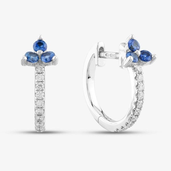 T. H. Baker 14ct White Gold Sapphire & Brilliant Cut Diamond Hoop Earrings E39076GW14SA (X2)