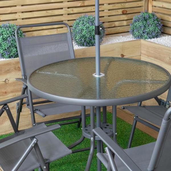 Samuel Alexander 4 Person Outdoor Round Garden Table with Glass Top in Grey