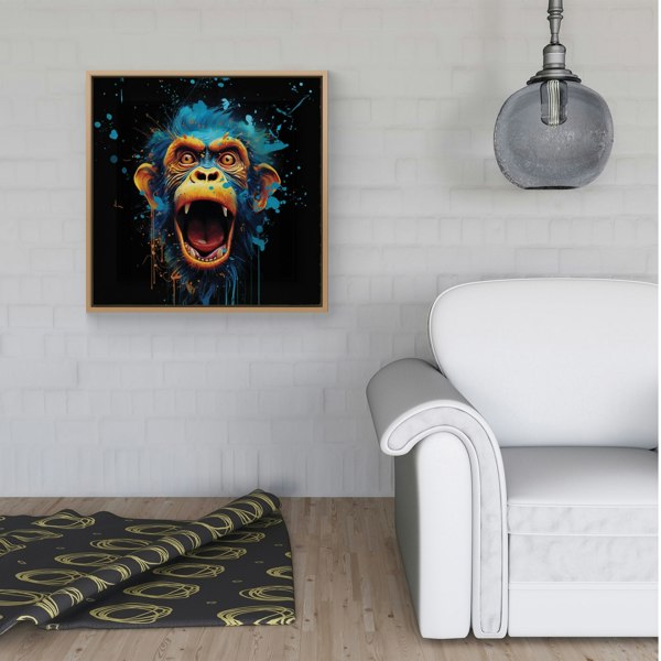 Warren Reed Crazy Monkey face Splash Art Framed Canvas