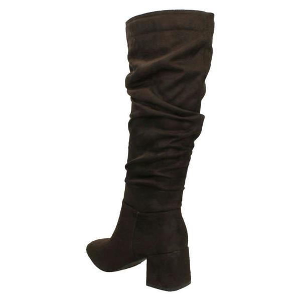 Spot On Ladies Spot On Rouched Mid Block Heel Knee High Boots F51242