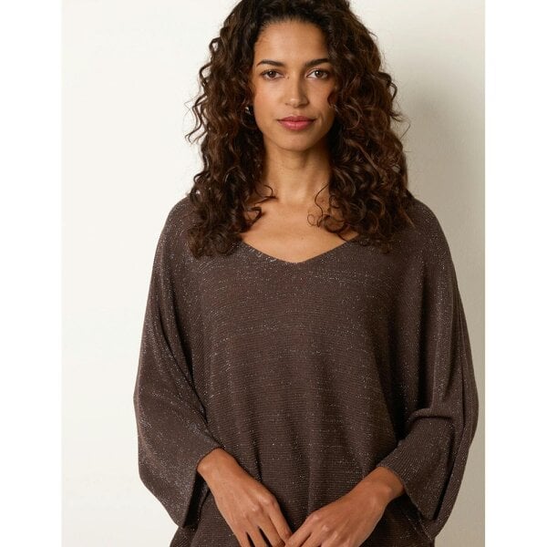 Blue Vanilla Metallic V Neck Knitted Ripple Jumper