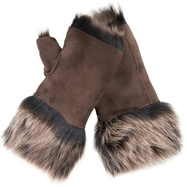 Infinity Leather Women’s Suede Leather Shearling Lined Fingerless Gloves
