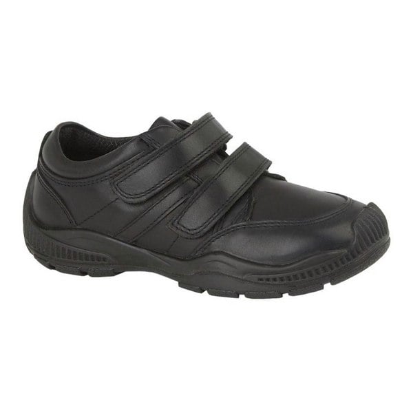 Roamers Boys Twin Touch Fastening Leather Shoe With Toe Guard - Black