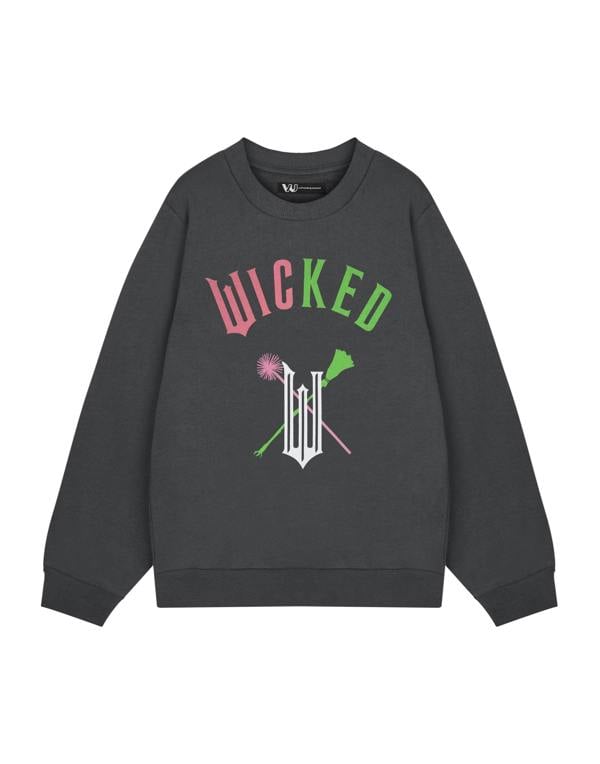 Wicked Womens Grey Broom & Wands Adults Sweatshirt