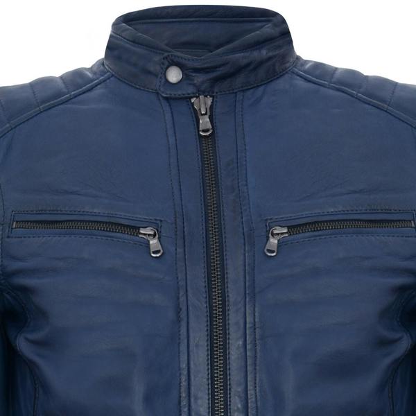 Infinity Leather Mens Leather Vintage Quilted Racing Zipped Biker Jacket