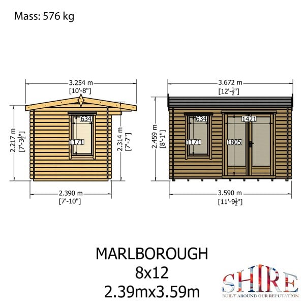 Shire Marlborough  8Gx12 Log Cabin 28mm interlock cladding - Best Shed