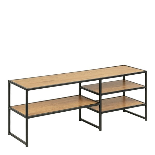 Furniture To Go Seaford Black Metal Open TV Unit with 3 Oak Shelves