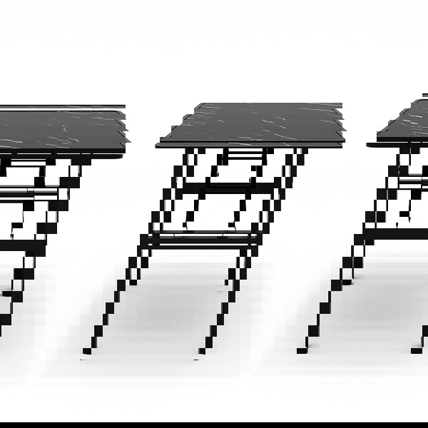 Living and Home 80cm Square Foldable Coffee Table with Marble Effect Top Low Dining Table