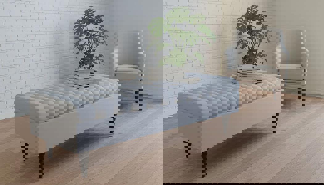 Romo Panel Storage Ottoman Bench Seat – Light Grey Hidden Storage Coffee Table for Living Room UK - ISTOOLS