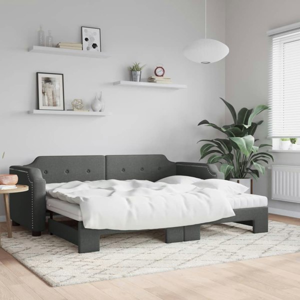 Berkfield Daybed with Trundle and Mattresses Dark Grey 90x190 cm Fabric