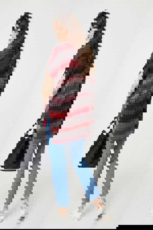 Red | Striped Cowl Neck Oversized Knit Top
