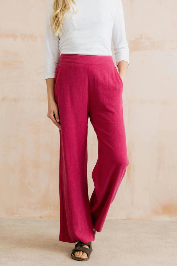 Grace Wide Leg Linen Blend Trousers Boysenberry